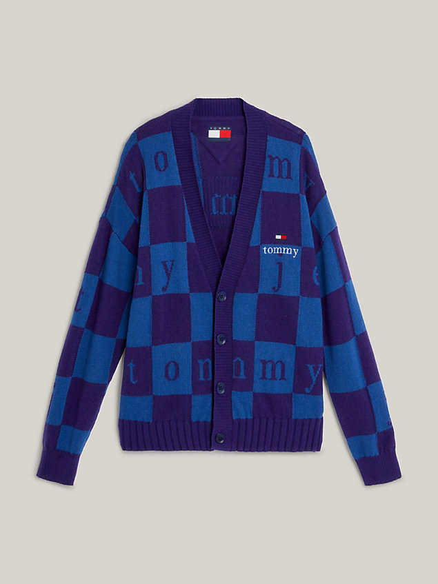blue vest met checkerboard en v-hals voor heren - tommy jeans