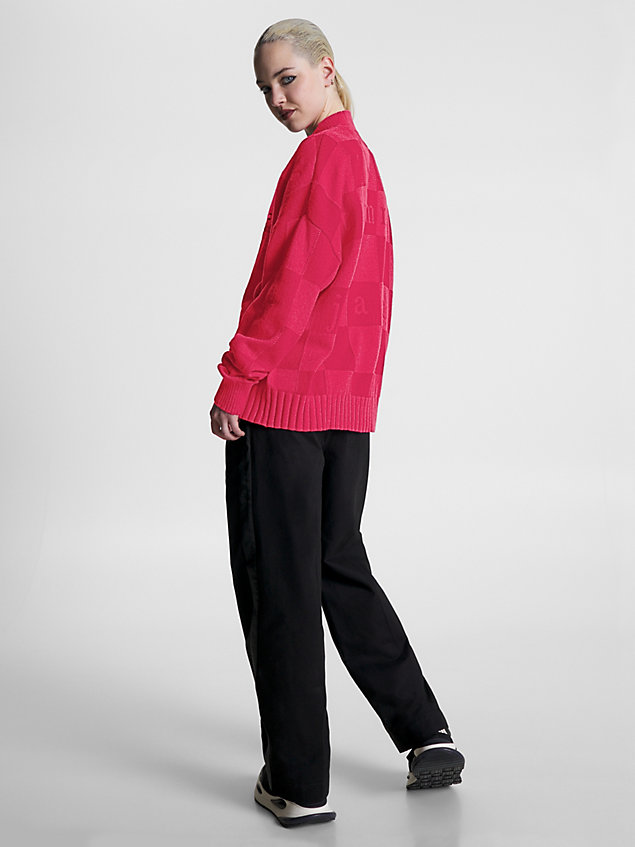 pink schachbrettmuster-cardigan mit v-ausschnitt für herren - tommy jeans