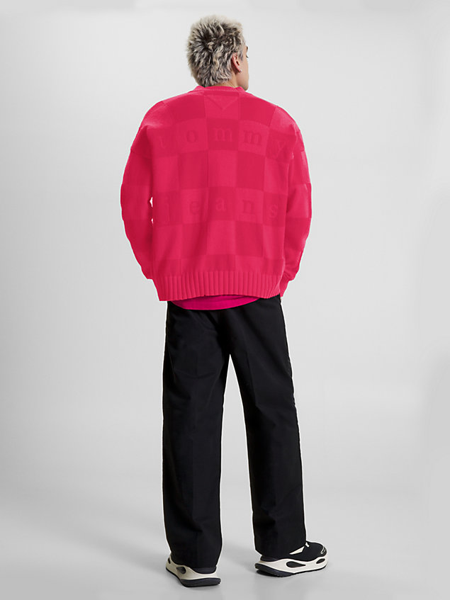 pink checkerboard v-neck cardigan for men tommy jeans