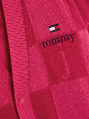 pink checkerboard v-neck cardigan for men tommy jeans