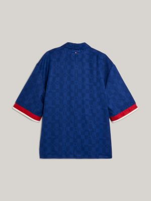 blue checkerboard short sleeve twill shirt for men tommy jeans