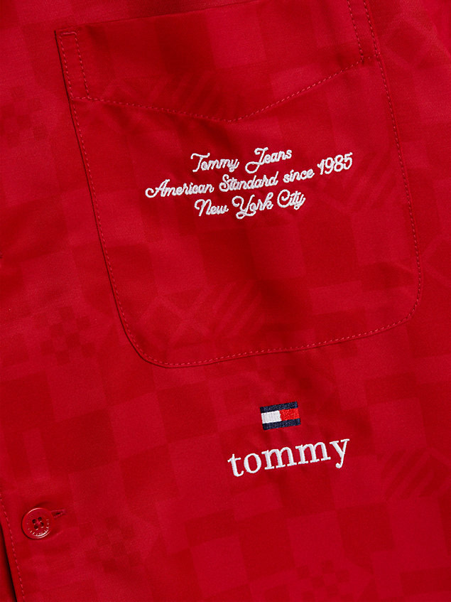 red checkerboard twill overhemd met korte mouwen voor heren - tommy jeans