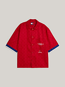 rot kurzarm-hemd aus twill mit schachbrettmuster für herren - tommy jeans