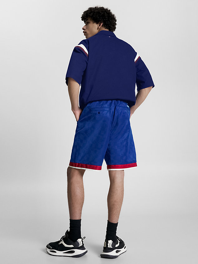 blue checkerboard logo waistband shorts for men tommy jeans