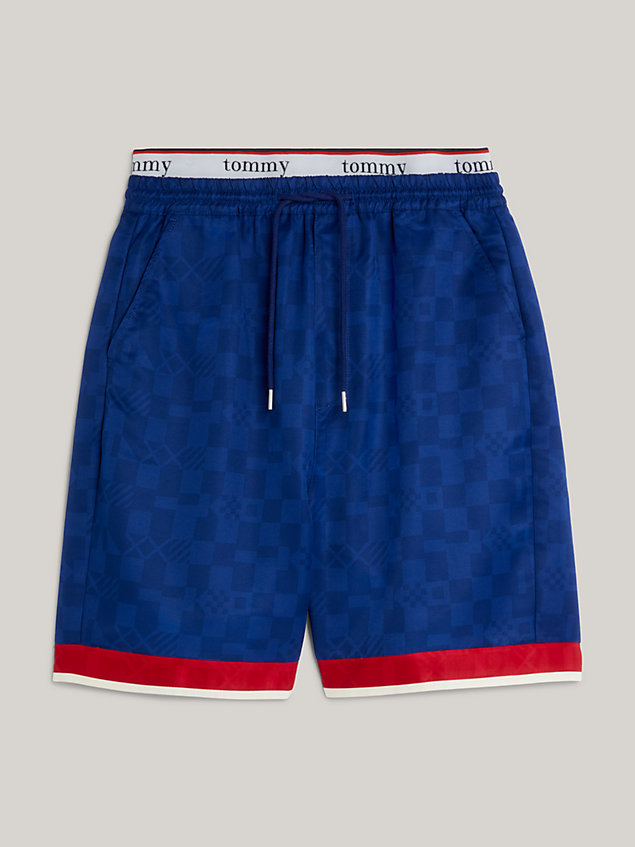 blue checkerboard logo waistband shorts for men tommy jeans