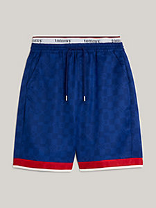 blau shorts mit schachbrettmuster und logo für herren - tommy jeans