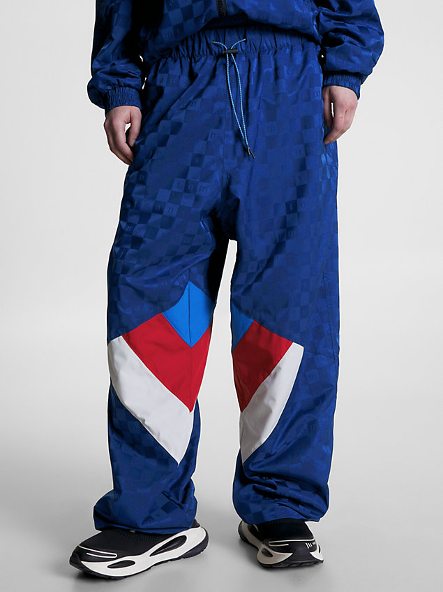 blue colour-blocked jacquard jogger voor heren - tommy jeans