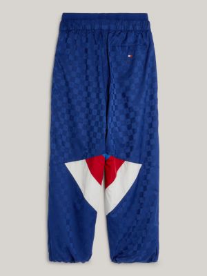 blue colour-blocked jacquard joggers for men tommy jeans