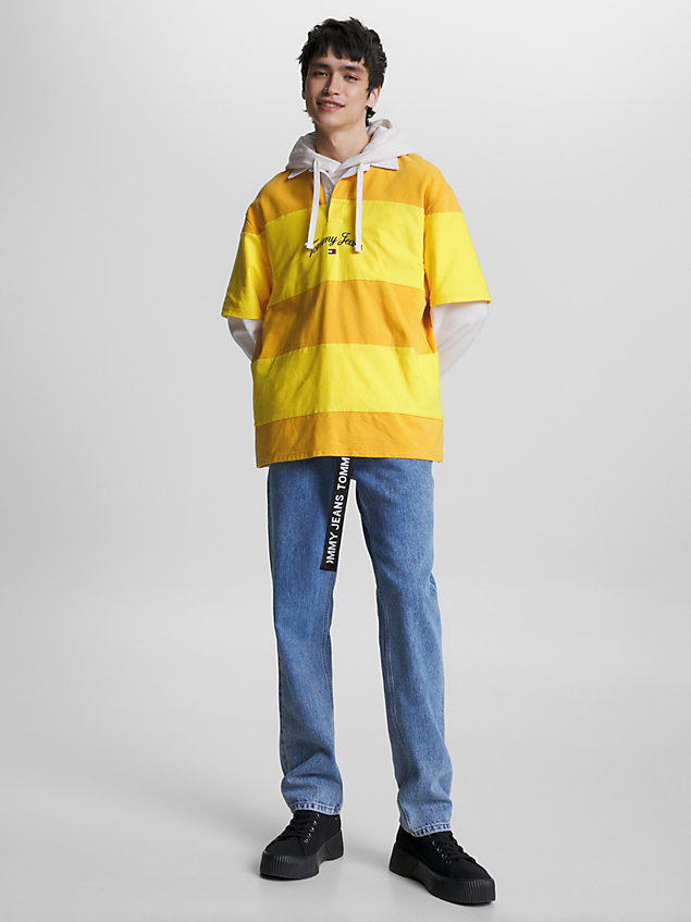 gold stripe oversized short sleeve rugby shirt for men tommy jeans
