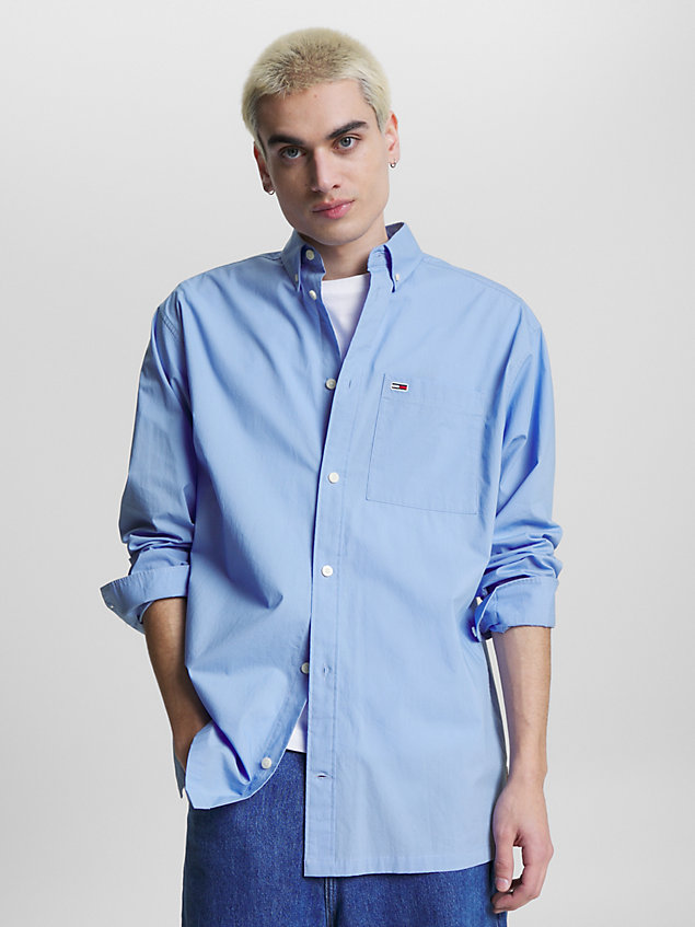 camicia oversize in popeline blue da uomo tommy jeans