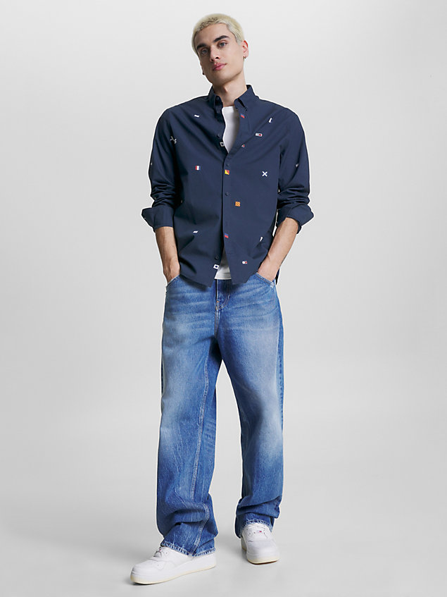 blue haftowana koszula archive dla mężczyźni - tommy jeans