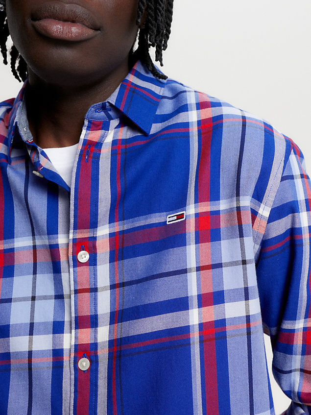 blue essential plaid check classic fit shirt for men tommy jeans