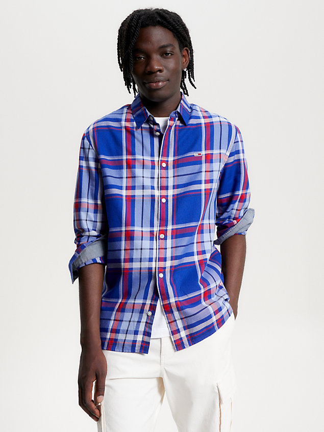 blue essential plaid check classic fit shirt for men tommy jeans