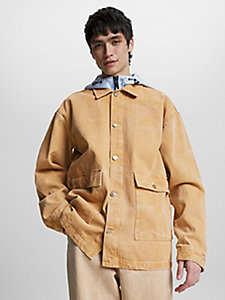 beige coated denim oversized worker jacket for men tommy jeans