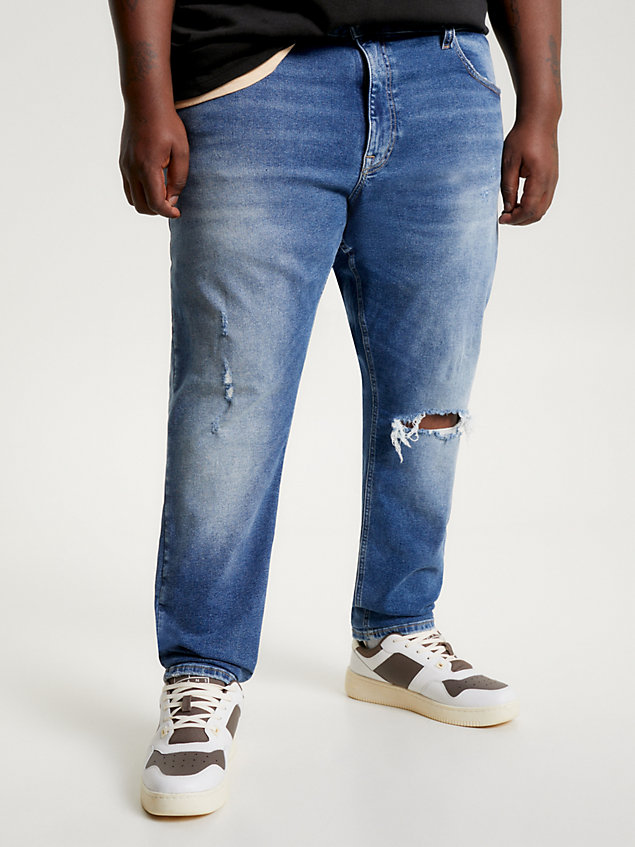 denim plus austin slim tapered jeans met distressing voor heren - tommy jeans