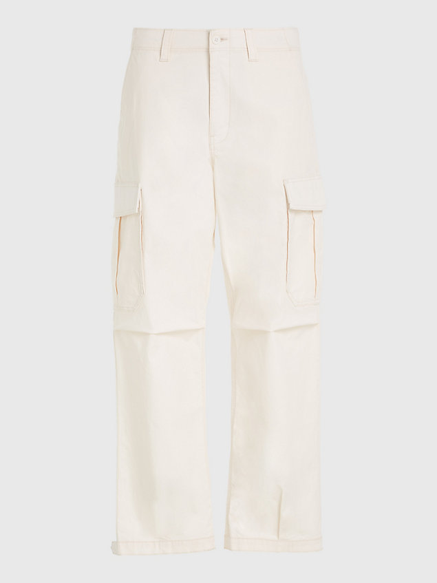 white aiden baggy cargo trousers for men tommy jeans
