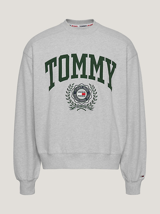 grey college boxy fit sweatshirt met logo voor heren - tommy jeans