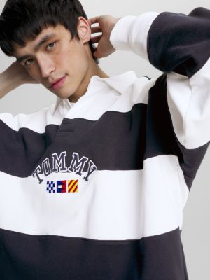 blue archive stripe relaxed rugby shirt for men tommy jeans
