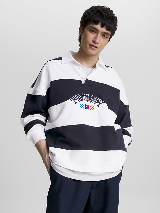 blue archive stripe relaxed rugby shirt for men tommy jeans