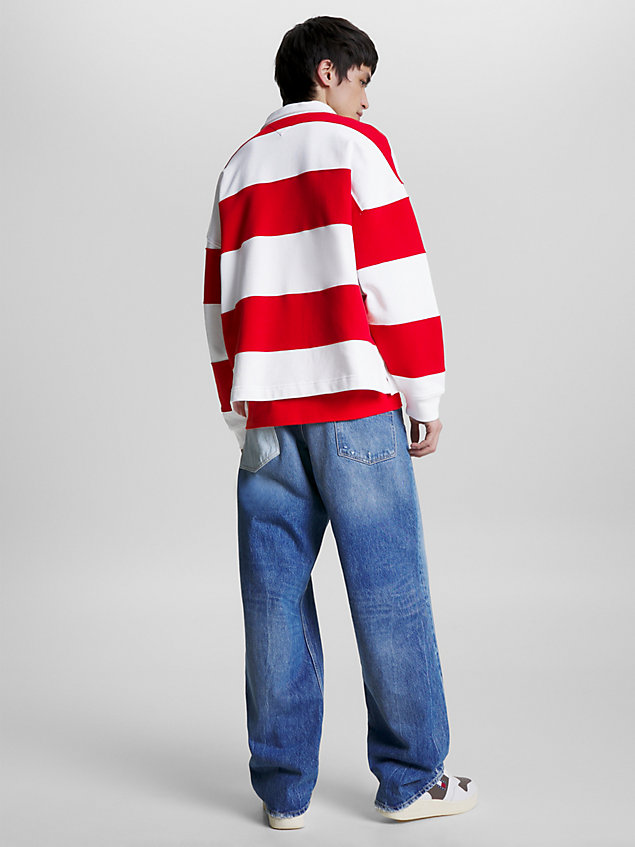 red archive stripe relaxed rugby shirt for men tommy jeans