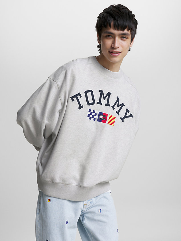 grey archive boxy fit logo sweatshirt for men tommy jeans
