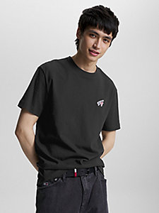 t-shirt classic fit con logo firma nero da uomo tommy jeans