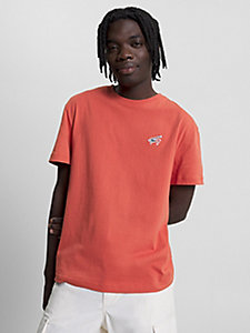 t-shirt classic fit con logo firma rosso da uomo tommy jeans