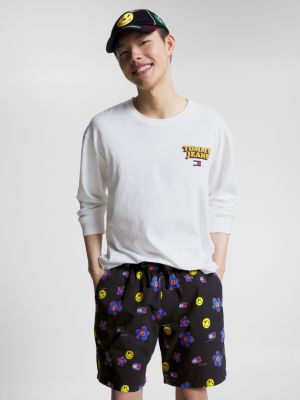 white tommy jeans x smiley® dual gender long sleeve t-shirt for men tommy jeans