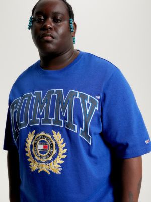 blue plus college logo oversized fit t-shirt for men tommy jeans
