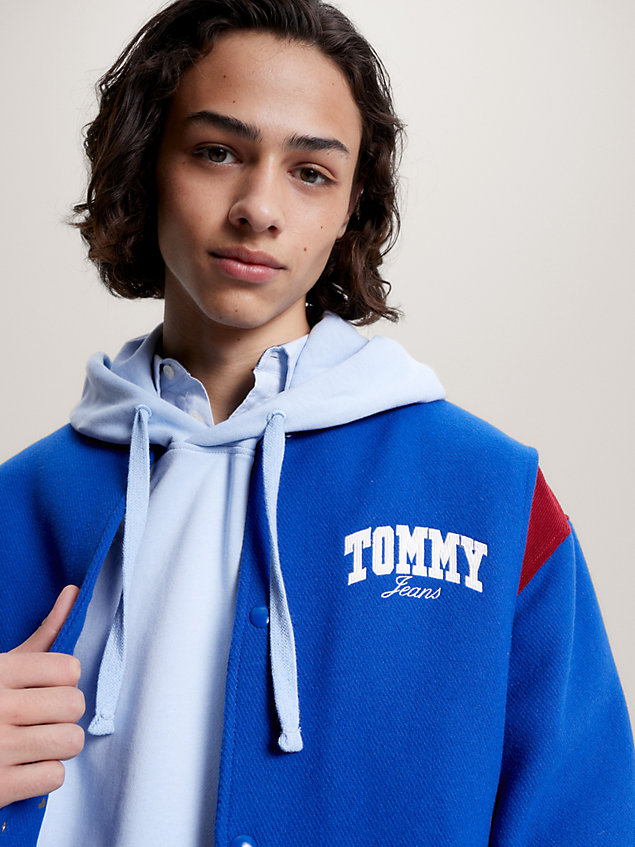 giacca relaxed fit stile college con logo blue da uomo tommy jeans