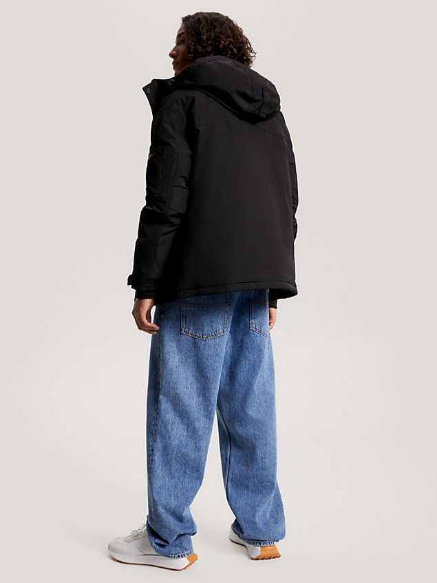 black mesh pocket hooded padded jacket for men tommy jeans
