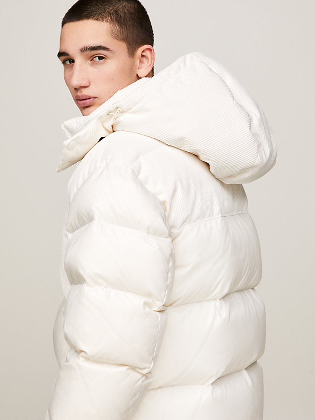white cord recycled down alaska puffer for men tommy jeans