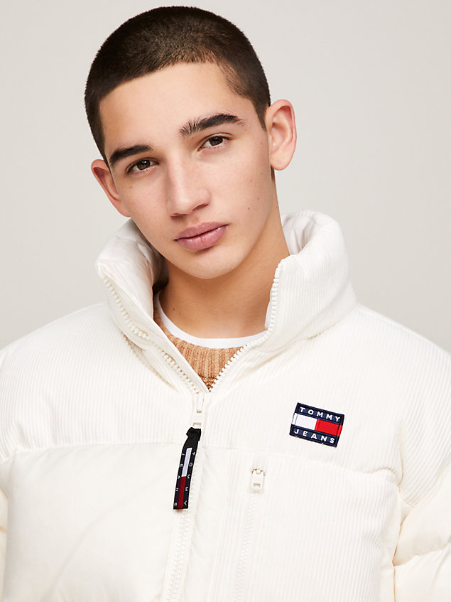 white cord recycled down alaska puffer for men tommy jeans
