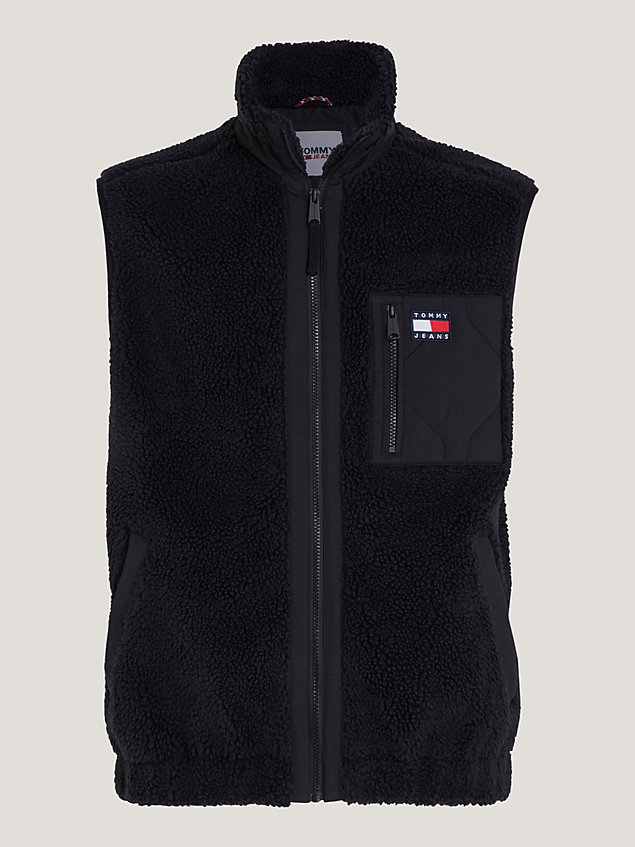 black sherpa relaxed padded vest for men tommy jeans