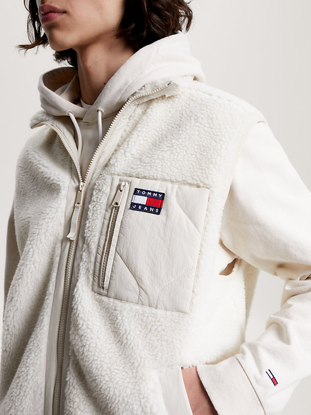 white sherpa relaxed padded vest for men tommy jeans