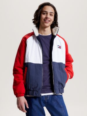 Reversible Colour Blocked Relaxed Sherpa Jacket Blue Tommy