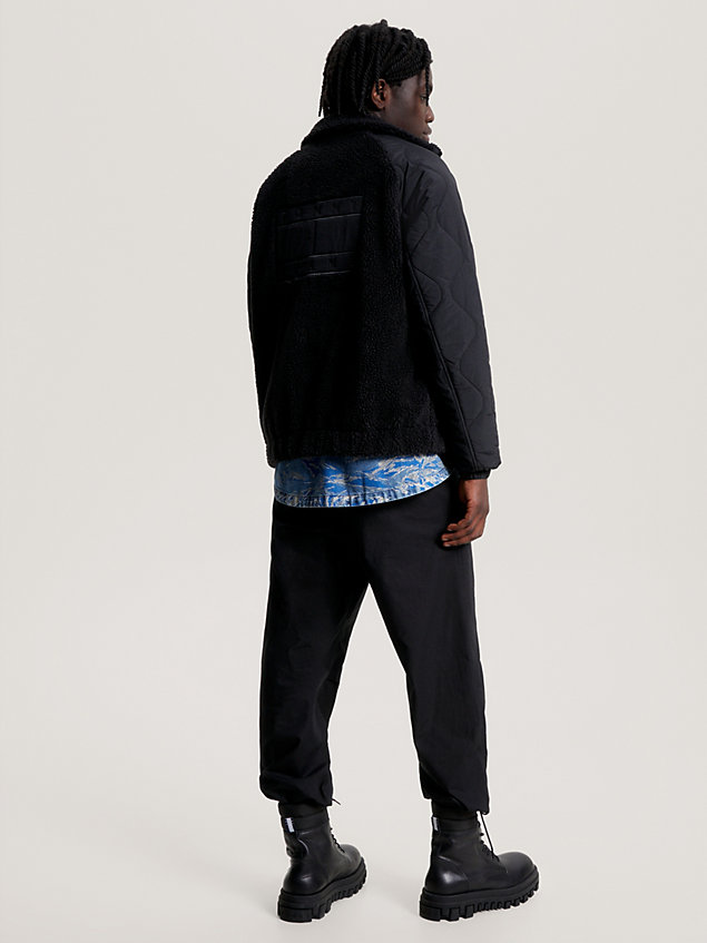 black relaxed fit jack met sherpa contrast voor heren - tommy jeans