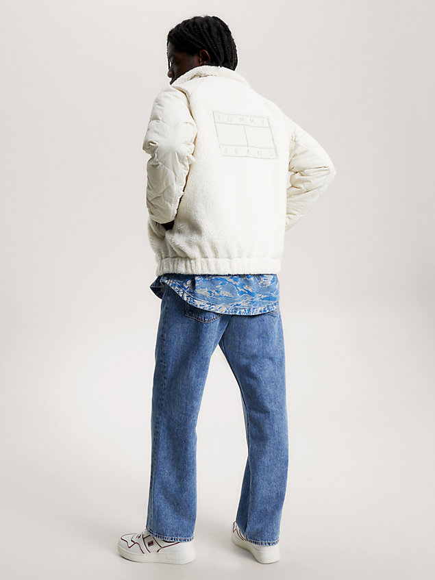 white relaxed fit jack met sherpa contrast voor heren - tommy jeans