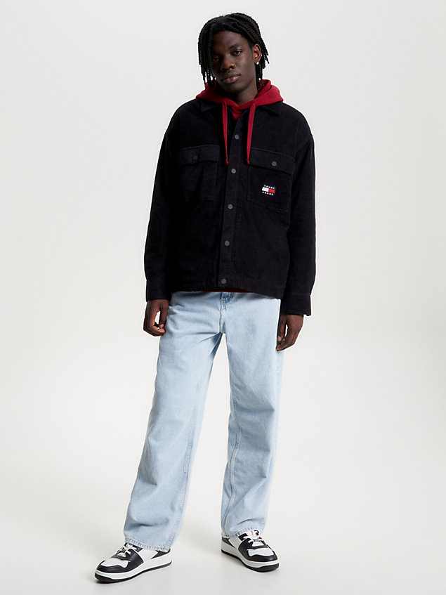 black casual fit cord-overshirt mit sherpa-futter für herren - tommy jeans
