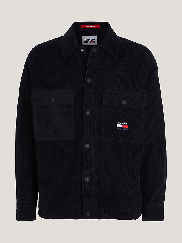 black corduroy overshirt met sherpa voering voor heren - tommy jeans