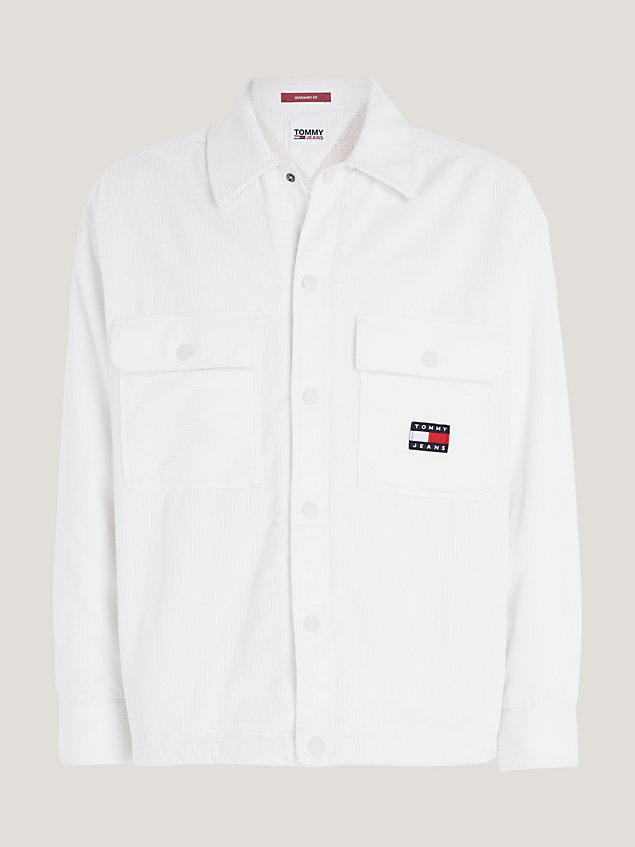 white sherpa lined corduroy casual fit overshirt for men tommy jeans