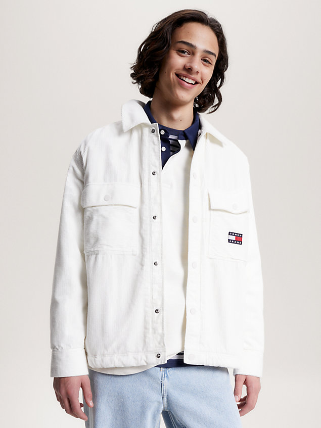 white corduroy overshirt met sherpa voering voor heren - tommy jeans