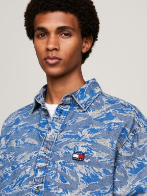 Tiger Camo Print Oversized Denim Shirt Blue Tommy Hilfiger