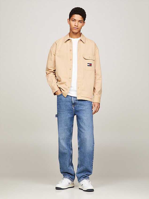 beige essential casual fit twill overshirt for men tommy jeans