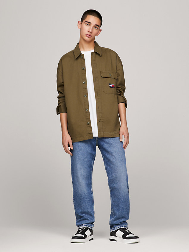 green essential casual fit overshirt aus twill für herren - tommy jeans