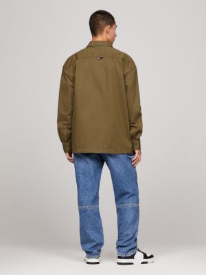 surchemise casual essential en sergé green pour hommes tommy jeans