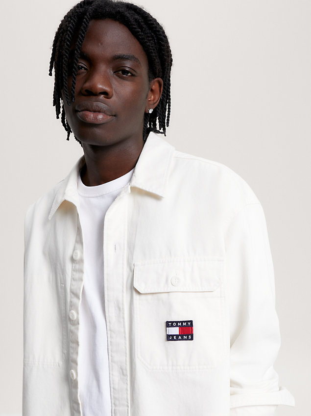 white essential casual fit twill overshirt for men tommy jeans