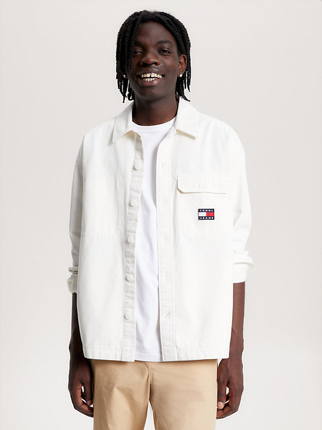 white essential twill overshirt met casual fit voor heren - tommy jeans