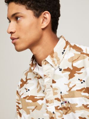 Woodland Camo Print Oversized Canvas Shirt, Black