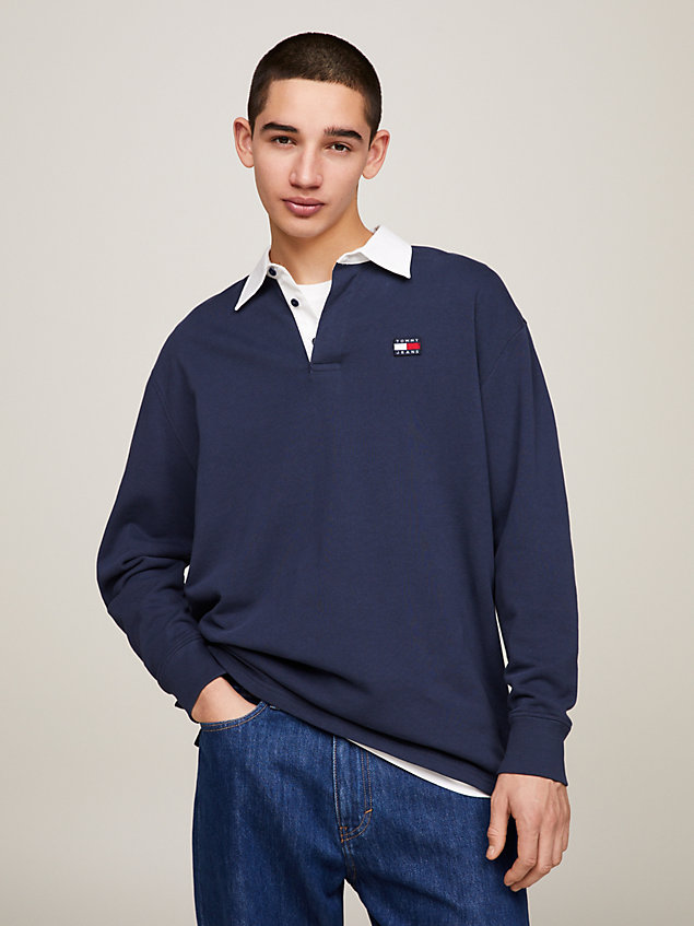 blue terry badge oversized rugby shirt for men tommy jeans